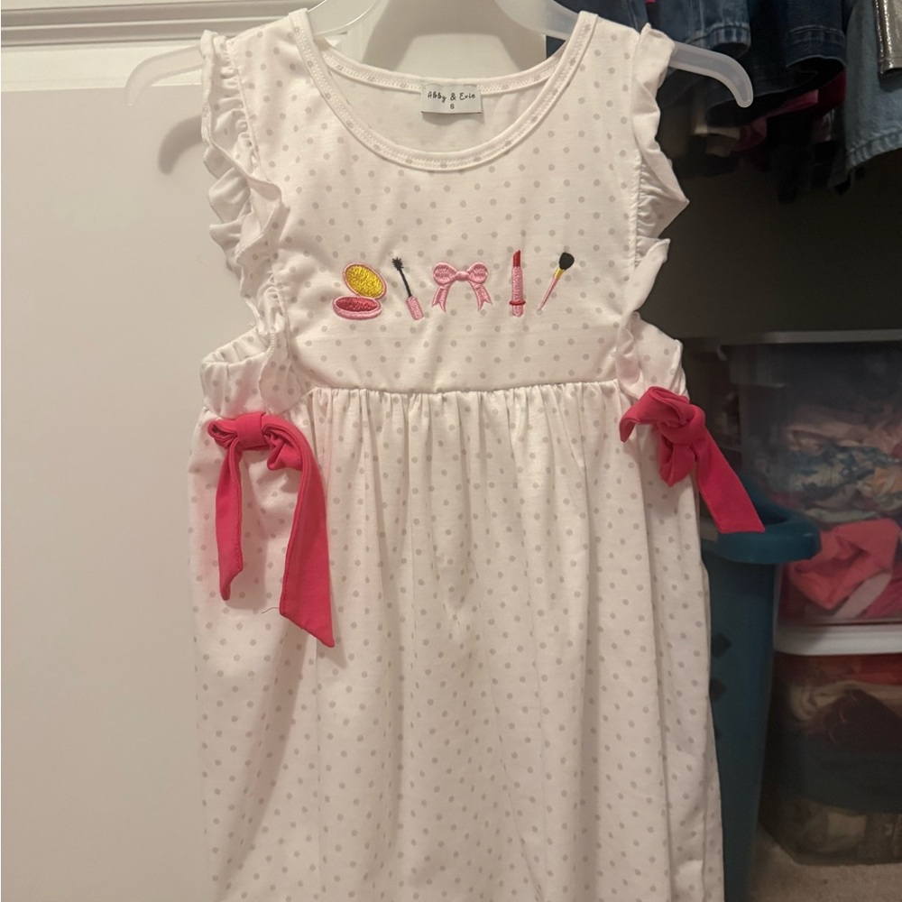 White and Pink Kids Dress with Ruffle Sleeves